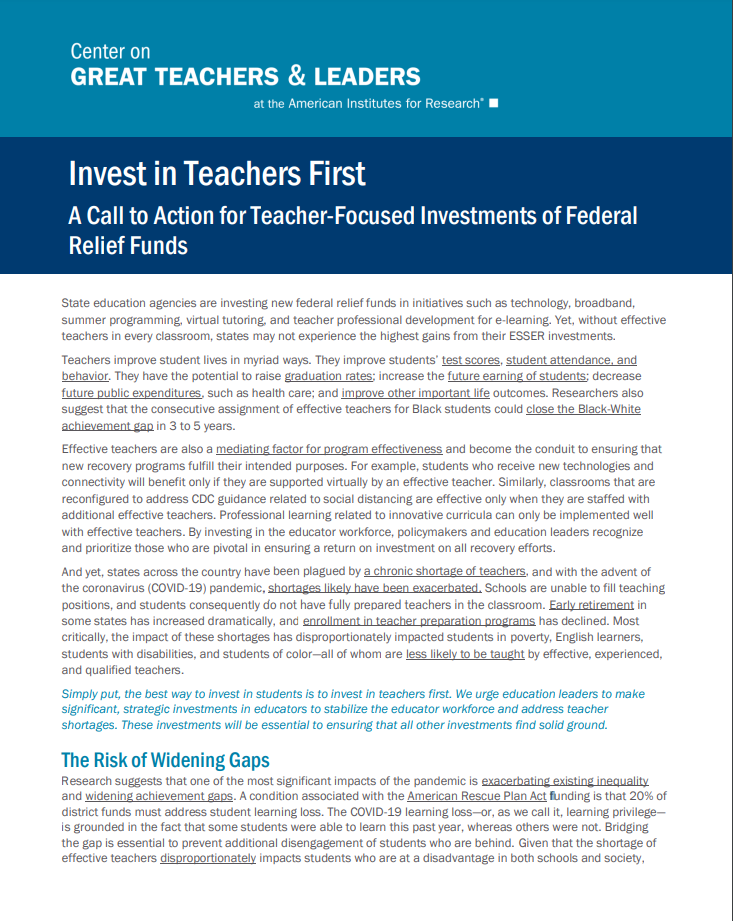 Invest in Teachers First Cover
