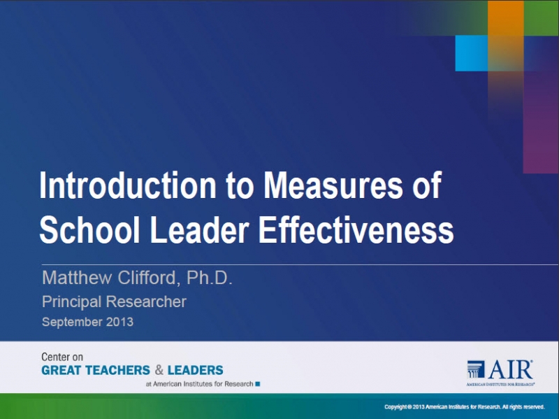 Introduction to Measures of School Leader Effectiveness
